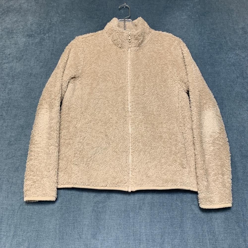 Uniqlo Fluffy Fleece Jacket Womens Small Beige Winter Cozy Outdoor Full Zip